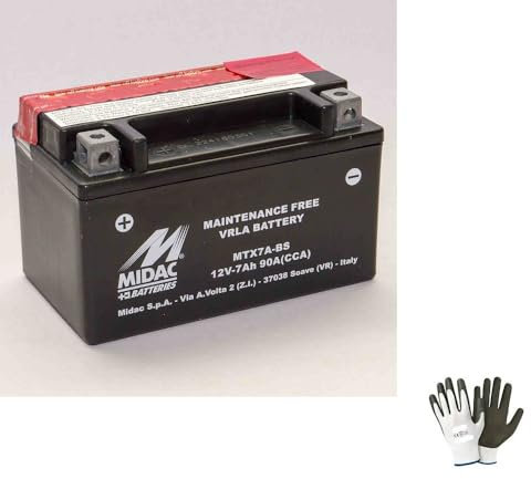Compatible with KEEWAY Superlight 125 2006 MIDAC YTX7A-BS Battery, Ready to Assemble Complete and Sealed 7Ah 12V Italian 150 x 87 x 93 mm