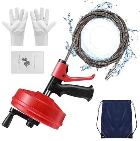 Rohrreinigungsspirale Sunowl Rohrreinigungswelle 7m Spirale Abfluss Rohrreinigung Unterstützt Manuell und Elektrisch Umweltfreundliche Rohrreinigungsgerät für Lösung Verstopfung Abfluss
