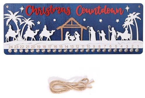 Weihnachts-Countdown-Kalender, Holztafel, 24 Tage Countdown bis Weihnachten, Advent hängende Wanddekoration mit Jesus Christus, Xmas Party Dekoration & Foto Hintergrund Requisiten für Zuhause
