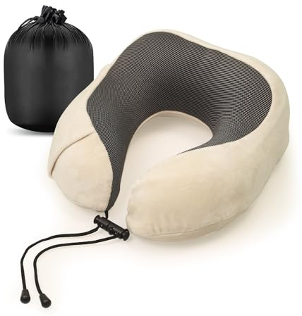 Nackenkissen klein & kompakt, mit Memory Foam, verstellbarem Verschluss + praktischer Tasche - waschbarer Bezug, Nackenhörnchen bequem für Flugzeug & Reisen, Nackenstützkissen für Kinder & Erwachsene