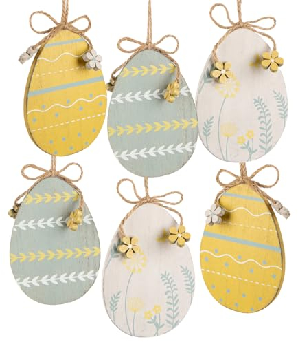 Logbuch-Verlag 6 große Ostereier Holz Eier zum Aufhängen 11 cm blau weiß gelb Ostern Deko Osteranhänger
