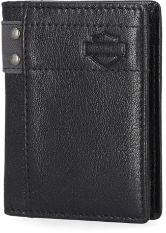 Harley-Davidson Portefeuille vertical en cuir véritable avec bordure en toile calvaire pour homme Gris 7,9 x 10,4 cm, Gris, 3.1 x 4.1