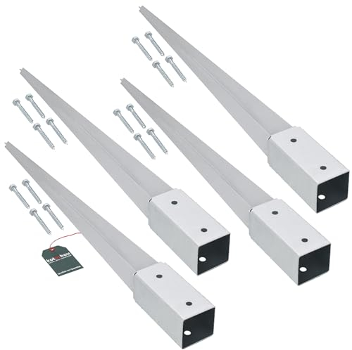 KOTARBAU® 4er Set Einschlagbodenhülse 61 x 61 mm Länge 750 mm Feuerverzinkt Pfostenträger Stahl Einschlaghülse für Zaunpfosten Holz Bodenhülse Anker Erdanker Pfosten Bodenanker für Holzpfosten