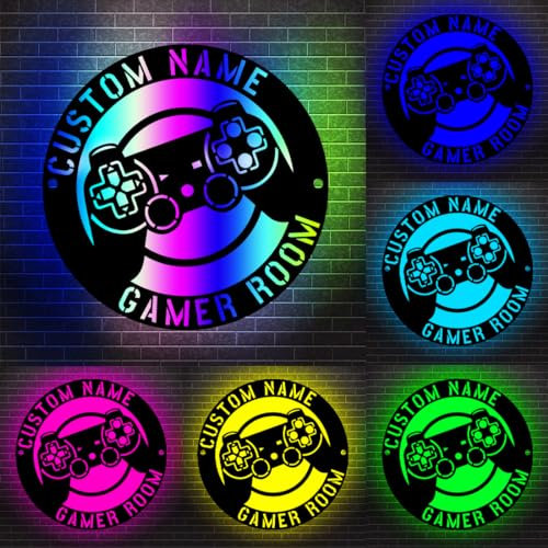 Benutzerdefinierte Name Bunte Licht Gamer Tag Neon Zeichen, Personalisierte Spielraum Neon Zeichen für Wanddekoration, Dimmbare Gamer Led Lights Zeichen, USB Powered Gamer Geschenke (Holz-05)