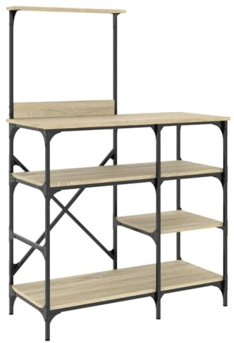 vidaXL Bäckerregal, Küchenregal mit viel Stauraum, Standregal Regal Küche mit verstellbaren Füßen, Mikrowellenregal Gewürzregal, Sonoma-Eiche Holzwerkstoff Metall