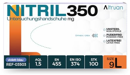 ALTRUAN Nitrilhandschuhe 100/1000 Stück, Blau/Schwarz, Nitril350, Einweghandschuhe, Einmalhandschuhe, Untersuchungshandschuhe, Handschuhe, puderfrei, latexfrei, Größe S - XL (Blau, L, Karton)