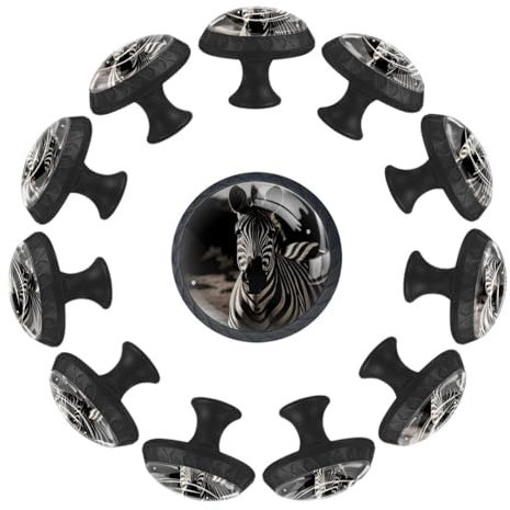 Round Drawer Pulls and Knobs,Handles for Cabinets and Drawers,12Pcs,African Zebra,Closet Door Knobs