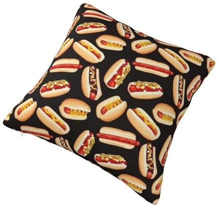 AUBKFELD Fun Food Hot Dogs bedruckte Kissenbezüge, 60 x 60 cm, quadratisch, Plüsch-Kissenbezüge, Kissenbezüge für Sofa, Bett, Couch, Zuhause, Büro, Auto-Dekoration