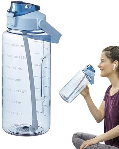Gourde 2 Litre Avec Paille, Grande Gourde Sport Avec Paille Et Marquage De L'heure Bouteille D'eau Motivantes Pour Salle Sport En Plein Air, Gourde étanche Plastique sans BPA