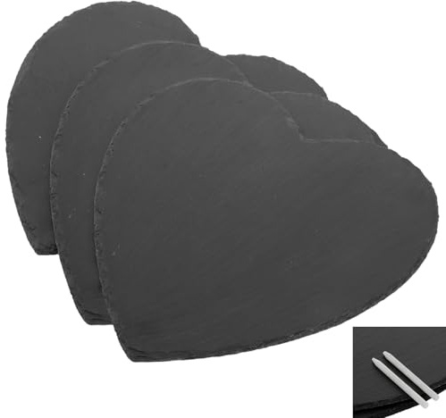 SHUESS 3 Stück Schieferplatten Herz, 25 cm Schieferplatte Servierplatte, Schwarz Servierplatten aus Schiefer Schieferherzen für Buffet Sushi Käse