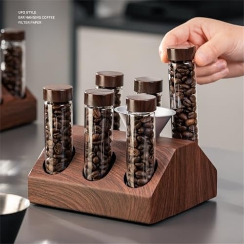 Coffee Bean Storage Tubes,Clear Tubes Sealed Storage Container, With Wooden Stand And Funnel, Glass Vials With Lids For Kitchens(6 Tubes)