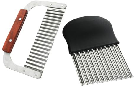 PRETYZOOM 1 Juego Cortador De Patatas De Acero Inoxidable Utensilios De Cocina Para Cortar Patata Ondulada Cortadores Para Verduras Ralladores De Patatas Creativos De Madera 2 Piezas