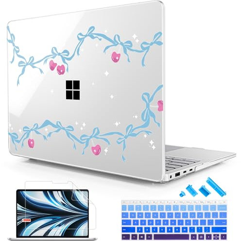 Lepeoac Case for Microsoft Surface Laptop 13.8 inch, 2024 Windows 11 Copilot+ PC, 7th Edition Touchscreen Display, Plastic Hard Shell Case with Keyboard Cover & Screen Protector, Cherry Bow