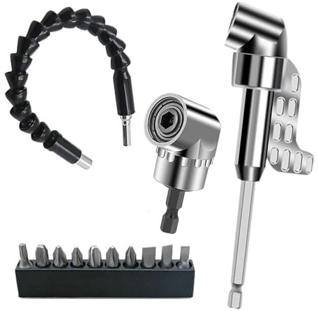 Angle Driver, Angle Driver for Drill, 105 Degree Right Angle Drill Adapter, 360° Rotatable 1/4 Angle Screwdriver, Corner Tool Screw Hub with Multi-Function Bend Screwdriver Bit
