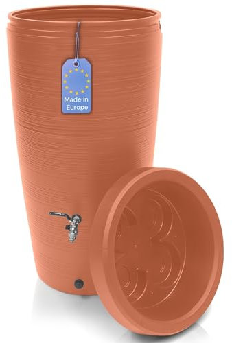 YourCasa Regentonne 240 Liter [Aquasplash] Messing Wasserhahn & Deckel - Regenfass Frostsicher aus Kunststoff - Regenwassertonne - Regenwassertank Garten Wassertank Regensammler Wasserfass (Rust)