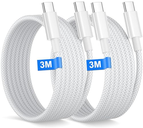 iPhone 15 16 17 Charger Cable 2Pack, 3M USB C to USB C Cable for iPhone 1716/15/15 Pro Max/15 Plus/Macbook/iPad, Long Fast Charging Cable Nylon Braided Apple Type C to C Charger Cable Lead Wire