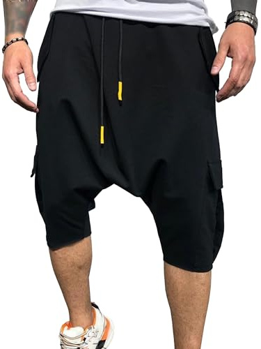 PHJTOMK Pantaloncini corti da uomo con cavallo basso, casual, hip-hop, leggeri, sotto il ginocchio