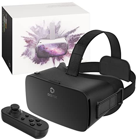 DESTEK V5 VR Headset for Phone, 110°FOV HD Anti-Blue Lenses Eye Protection for Kids Present Virtual Reality Headset with Bluetooth Controller, VR Glasses for iPhone Samsung Android (Black)