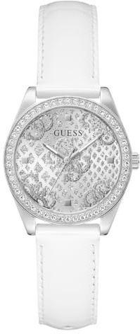 Guess BOA Women's Stainless Steel 32mm White Leather Watch 3 Bar Silver Dial GW0989L1