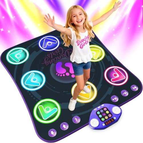 Tanzmatte Spielzeug für 3–12 Jahre alte Mädchen und Jungen, Tanzunterlage mit beleuchteten 8 Tasten und kabellosem Bluetooth, 4 Spielmodi und einstellbarer Lautstärke und rutschfest. Geburtstags- und