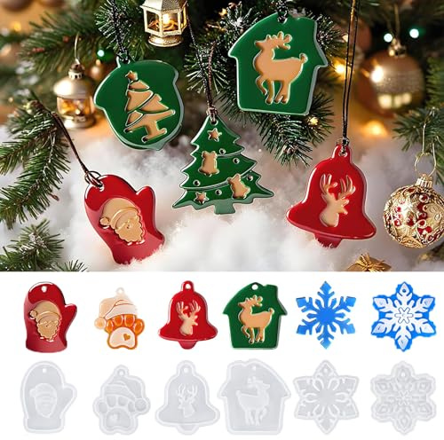 Silikonform Weihnachten, 6 Stück Harzformen Weihnachten, Schneeflocke Rentier Handschuh Glocke Weihnachtsbaum Silikonform, DIY Backformen für Harz Seifen Schokolade Fondant Kuchen Deko
