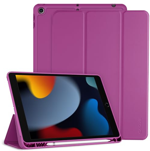 CACOE Hülle für iPad 9./8./7. Generation mit Stifthalter 10.2 Zoll | für iPad 10.2 Modell 2021/2020/2019, Ultradünne Schutzhülle aus TPU mit Standfunktion,Fuchsia