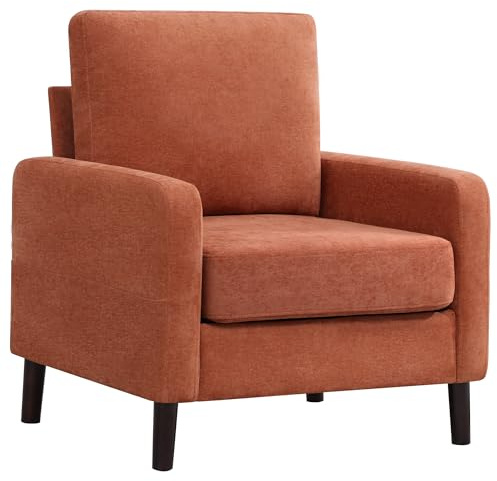 YUUIJOAA Lesesessel, Wohnzimmerstuhl,gepolsterter Sessel Wohnzimmer mit Holzbeinen und Rückenlehne,Sessel für Büro,Schlafzimmer,Wohnung (ORANGE)