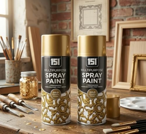 SuperGift.com 2x 400ml Metallic Gold Spray Paint Fast-Drying Decorative Spray Paint for Metal, Wood, Plastic and DIY Projects