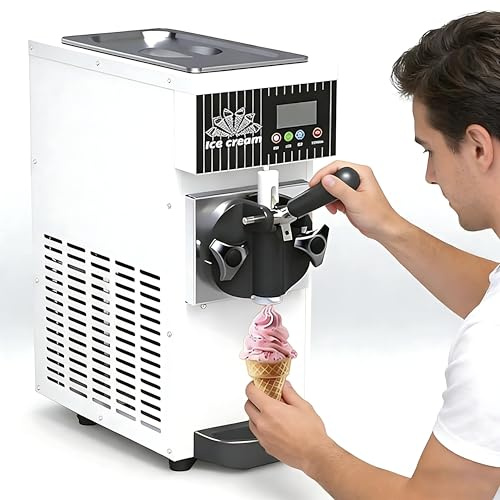 RoyceBee Heladera Mono Sabor de Sobremesa, Máquina Soft Serve 4-5 kg/h, Táctil LCD y Auto-Limpieza, para Bar, Cafetería, Restaurante, Tienda de Postres, Hogar, Chiringuito MilkyWhite