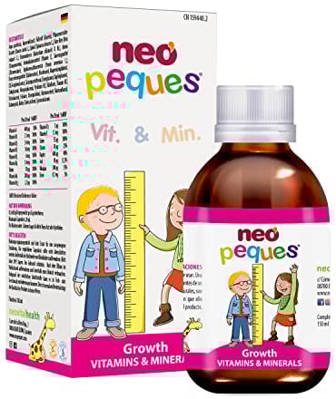 NEO PEQUES | Jarabe Infantil para un Crecimiento Fuerte y Sano | 150 ml | A Base de Vitaminas, Minerales y Extractos de Plantas Naturales | Sabor Naranja