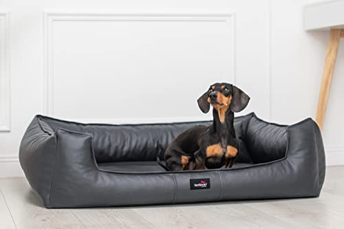 tierlando® Orthopädisches Hundebett Goofy Easy Clean aus Kunstleder mit Matratzenschoner, für mittelgroße und große Hunde Größe: 90x75cm Farbe: 02 Graphit