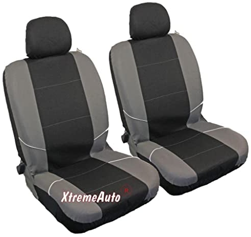 XtremeAuto® Universal Fit Front Pair Of Car Seat Covers BLACK GREY