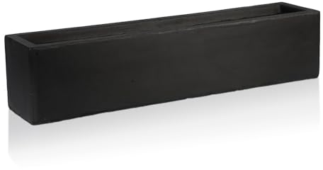 IDEALIST 80cm Long Black Window Box | Reinforced Stone Windowsill Planter | Garden Planters with Drainage Holes L80 W17 H17.5 cm, 12 litres