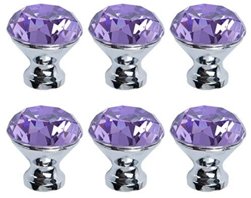 sourcing map 6pcs Crystal Knobs Aluminum Alloy Base Round Shaped Drawer Pull Handle Knob for Furniture Cupboard Wardrobe Dresser Purple