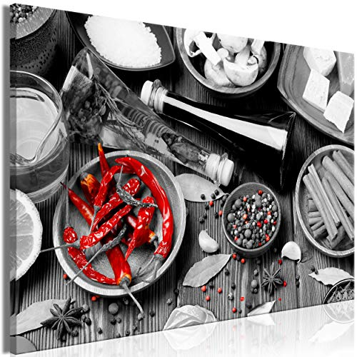 decomonkey Bilder Küche 60x40 cm 1 Teilig Leinwandbilder Bild auf Leinwand Vlies Wandbild Kunstdruck Wanddeko Wand Wohnzimmer Wanddekoration Deko Gewürze schwarz weiß