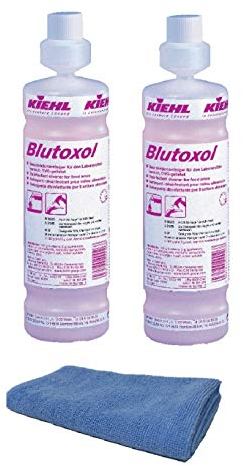 Gastro Küchen - Desinfektionsmittel flüssige Reiniger Konzentrat | mit Profi Mikrofasertuch blau (2 Flaschen Desinfektionsreiniger=2 Liter)