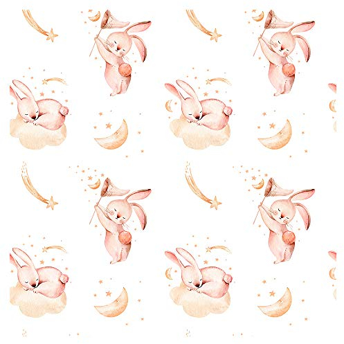 murando Vlies Tapete Tiere Deko Panel Fototapete Wanddeko 10 m Tapetenrolle Mustertapete Wandtapete modern design Dekoration - Kaninchen Sterne Wolken beige e-B-0041-j-a