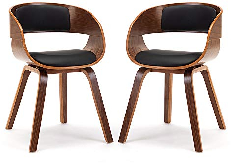 Mingone 2er Set Esszimmerstühle Küchenstühle mit Armlehnen Bentwood Design Stühle mit Leinen Sessel Gepolsterte Stühle für Wohnzimmer,Braun