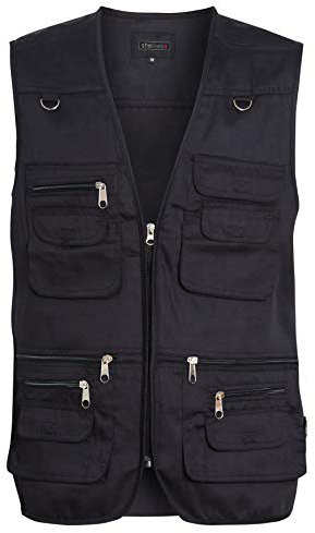 shelikes Mens Multi Pocket Vest Jacket Outdoor Fishing Camping Waistcoat Travelling Hiking Gilet[Black, XL]