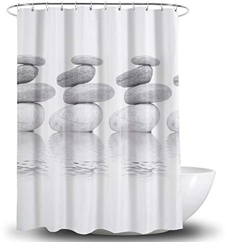 Queta Tenda da doccia, antibatterica, resistente alla muffa e all'acqua, con 12 anelli per tenda da doccia, poliestere, 180 x 180 cm, grigio Pebble (grigio)