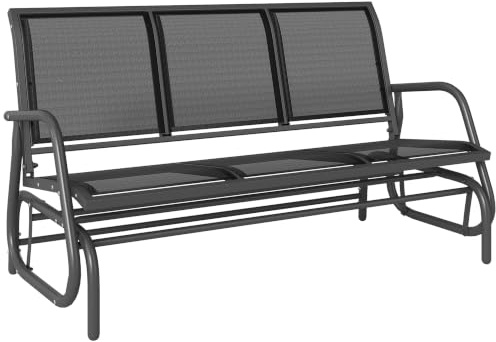 Outsunny Banc à Bascule de Jardin Extérieur 3 Places - Noir | Grand Confort, Accoudoirs, Assise et Dossier Ergonomique, Acier textilène