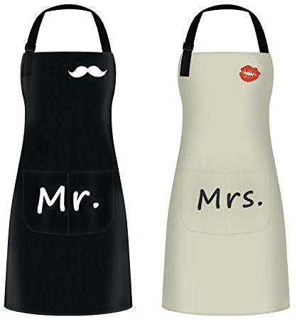 2 Stücke Kochschürzen, Köche Schürze, Verstellbare Wasserdichte Schürzen für Männer Frauen, Paar Schürze als Geschenk für Hochzeit, Verlobung, Valentinstag, Vatertag, Muttertag (Schwarz & Beige)