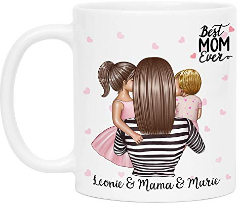 Kiddle-Design Mutter Kind Tasse Personalisiert Name und Frisur Mama Kinder Tochter Töchter Baby Geschenk Kaffeetasse für Mütter Muttertag Geschenk