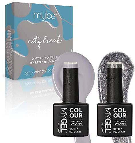 Mylee Gel Nail Polish Duo Colour Set 2x10ml [City Break] UV/LED Soak-Off Nail Art Manicure Pedicure for Professional, Salon & Home Use - Long Lasting & Easy to Apply