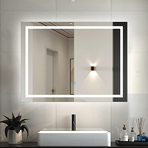 800x600 Bathroom Wall Mirror with LED Lights,with Demister Pad,Touch Sensor,IP44 Rated Horizontal