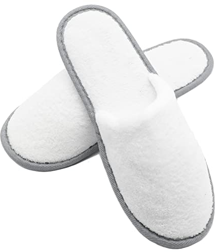 ZOLLNER 10 Paar Einwegslipper in weiß mit grauem Rand - Frottierslipper für Reise, Spa und Zuhause - rutschhemmende Noppensohle - geschlossene Spitze - Einheitsgröße - Hotelqualität