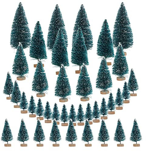 LOOPES 40pcs Tannenbaum Künstlicher Mini Weihnachtsbaum Grün Weihnachten Baum Klein Christbaum Miniatur Christmasbaum mit Schnee Effek für Winterdeko DIY Schaufenster Deko 3,5/4,5/6.5/8,5/12,5cm