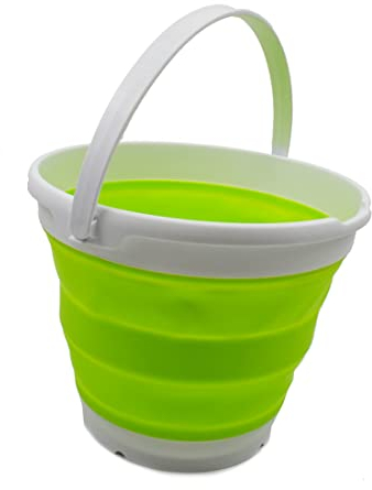 SAMMART 10L zusammenklappbarer Plastikeimer - Faltbare runde Wanne - Tragbarer Wassereimer zum Angeln - Platzsparender Outdoor-Wassertopf. Größe 31cm Durchmesser (Weiß/Fluoreszierendes Grün, 1)