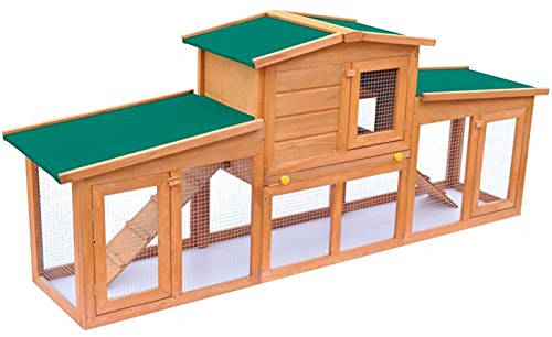 Susany 2-Ebenen Kaninchenstall Kleintierhaus Hasenstall Kleintierstall 190 x 46 x 85 cm Mit Langlebiges, pulverbeschichtetes Drahtgitter,Kiefernholz-Rahmen, Sperrholz