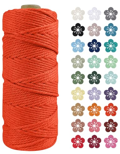 LEREATI Makramee Garn 2mm x 100m Orange Baumwollkordel Natur Baumwollseil Farbig Baumwollgarn, Macrame Cord 2mm für DIY Geflochten, Makramee Deko, Hängepflanze, Wandbehang, Vorhang